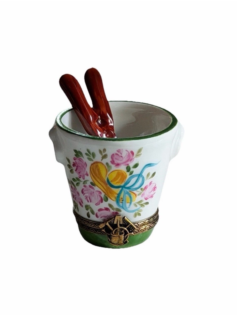 Peint Main Chamart Limoges Garden Planter Pot Clippers Flowers Trinket Box